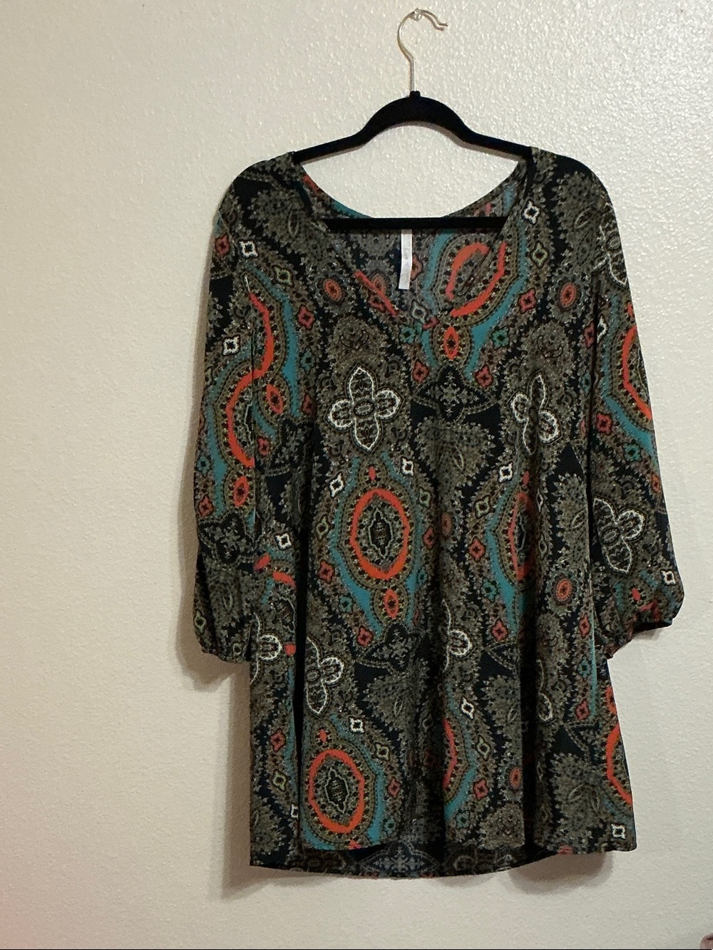 Women's Paisley Maxi Dress in Black with Teal & Coral Accents